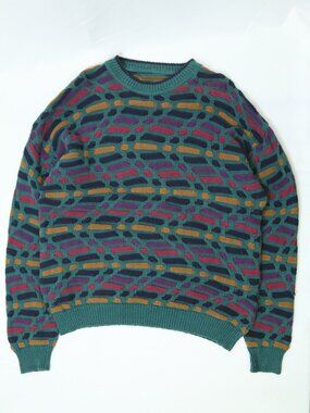 Men's Green Multicolor Knitted Sweater Size XL